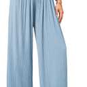 GRACE KARIN Womens Casual Wide Leg Pants Pleated High Elastic Waist Flowy Loose Beach Palazzo Pants Work Trousers Summer (Blue, M)