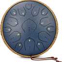 Steel Tongue Drum - 14 Inch 15 Notes Tongue Drum - Handpan Instrument for Adults with Music Book, Handpan Drum Mallets and Carry Bag, D Major Navyblue