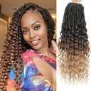 Goddess Locs Crochet Hair Ombre brown to Blonde 3 Tone Faux Locs Crochet Hair for Women Pre Looped Deep Wave Crochet Braids with Curly Ends Synthetic Hair Extensions 14 Inch 8 Packs