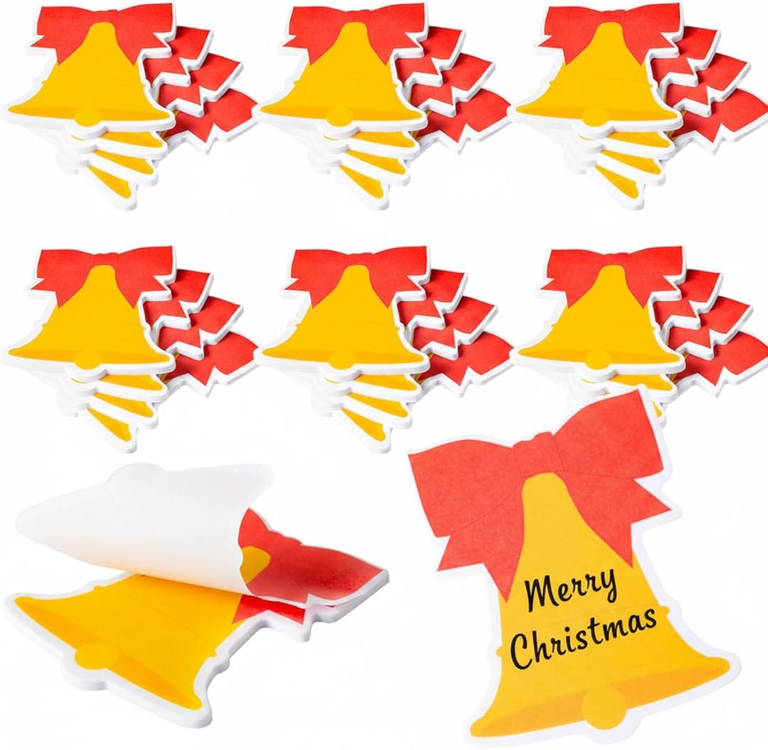 Jetec 24 Pcs Bell Christmas Sticky Notes Bell Self-Stick Notepads Reminder Memo Pads Message Tabs for Xmas Party Decor Stationery Gift Annotating Books Office Study Supplies, 30 Sheets/pad