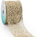 CT CRAFT LLC Sparkling Glitter Mesh Wired Ribbon 2.5" x 10 Yards Champagne Gold for Christmas Home Decor Bow Gift Wrapping DIY Crafts Wreath