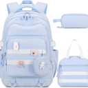Backpacks for Girls - 4PCS Girls Backpack with Lunch Bag & Pencil Pouch Coin Pruse for Teens Kids Elementary Middle High School College Student Bookbag Daypack (Blue)