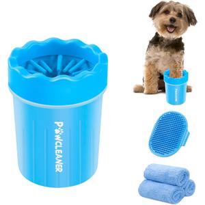 Comotech Dog Paw Cleaner, Portable Dog Paw Washer with 3 Absorbent Towels, Pet Cleaning Silicone Brush for Small Breed Dogs(Blue)