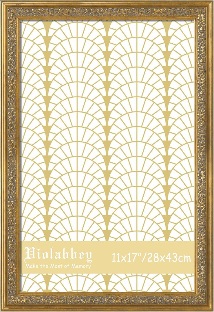 VIOLABBEY 11x17 Picture Frame Gold, Vintage Photo Frames Ornate without Mat for Wall Hanging