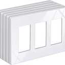 BESTTEN 5 Pack Screwless Decorative Wall Plate, 3-Gang Decorator Outlet Cover, Decor Switch Cover, USWP6 Gloss Snow White, H4.69” x W6.54”, Wallplate for Dimmer, GFCI, USB Receptacle