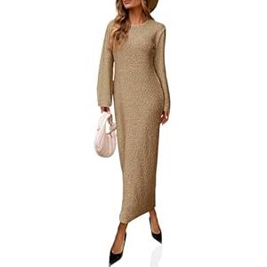 Saodimallsu Womens Long Sleeve Midi Sweater Dress Crew Neck Swiss Dot Soft Knit Casual Fall Trendy Maxi Dresses (Small, Black)