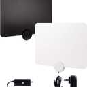 GE Ultra-Thin Amplified TV Antenna, 4K Ready 1080P Digital HDTV UHF VHF, Long Range Indoor TV Antenna, Amplifier with LTE Filter, Reversible Black/White Finish, 48862