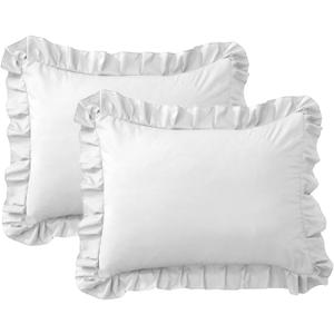 Ruffle Pillow Cases Standard Size Set of 2 Soft Wrinkle Resistant Brushed Microfiber Ruffled Pillowcases Envelope Pillow Shams Cover Festive Gift for Hotels,Guest Rooms 20x26 Inch (White)