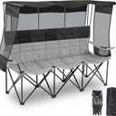 Teenyyou 3 Person Camping Chair with Canopy Shade Oversized Folding Beach Chair, 700lbs Heavy Duty Couch with Cup Holder Carry Bag for Beach Lawn Outdoor (Black and Grey, Canopy Camp)