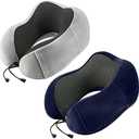 urnexttour Travel Pillow for Airplane-2 Pack Memory Foam Neck Pillows, Soft Support Travel Essentials for Travelling, Sleeping Rest, Car, Train and Home Use(Grey&Blue)