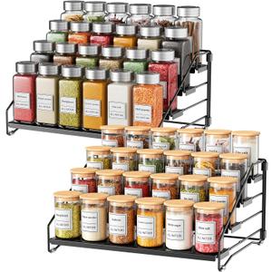 RCHYFEED Spice Rack Organizer for Cabinet Pantry,4 Tier Spice Rack Countertop,Tierd Spice Organization Easy Visibility, Depth Adjustable Seasoning Organizer for Cabinet (Black, 2Pack)