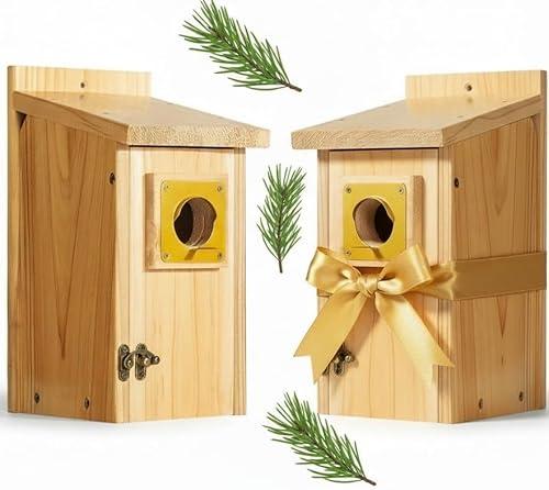 2 Pack Bird Houses for Outside Clearance with Copper Guard, Cedar Bird House Outdoor, Bluebird Finch Swallow Wren Chickadee Assembly Required，Lacquer Finished,Outdoor 5 Years Usage