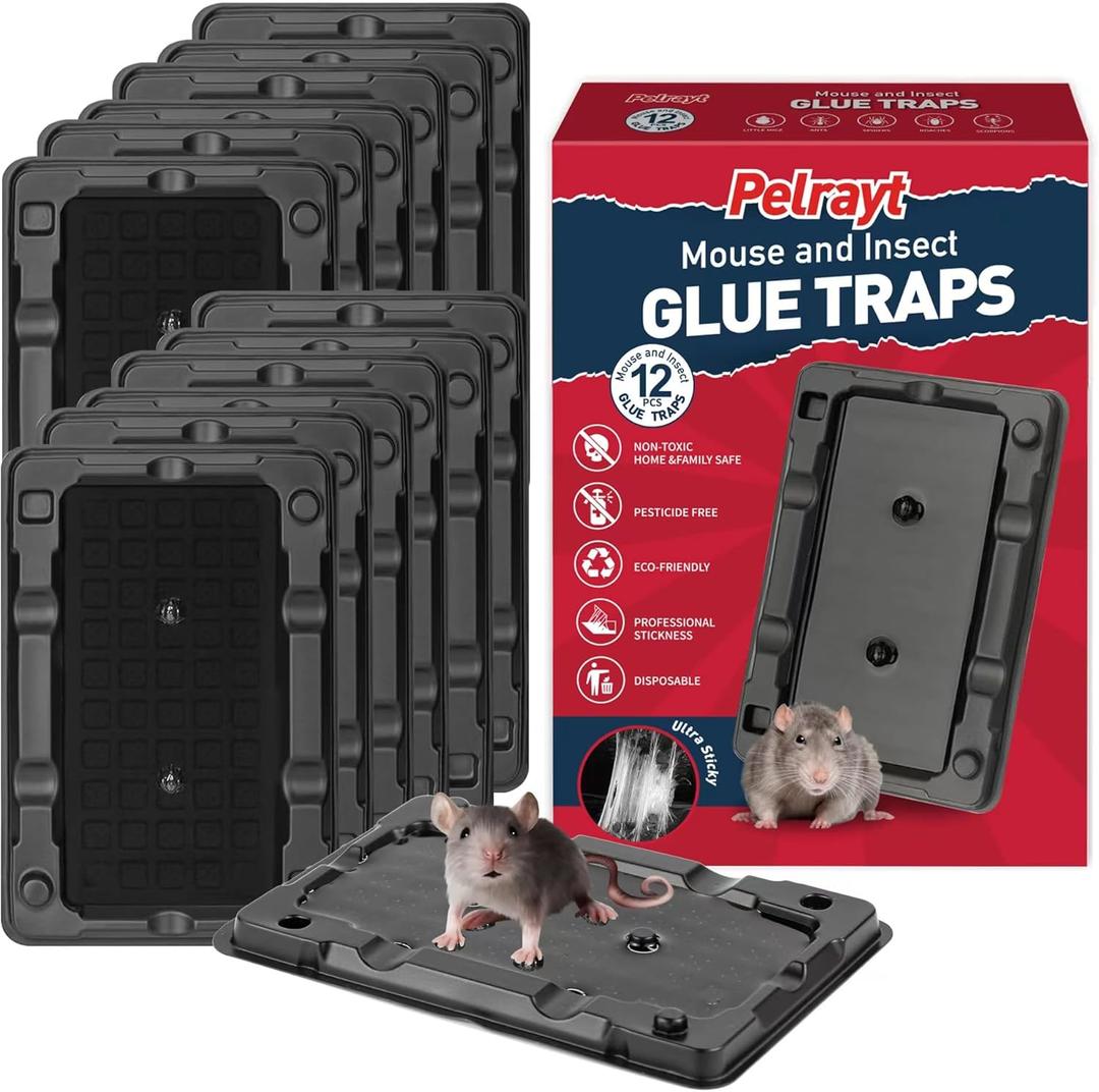 Glue Mouse Traps Indoor for Home -12 Pack Sticky MouseTraps Indoor for Safe Home Pest Control. Pre-Scented, Non-Toxic Glue Boards for Mice, Mouse & & Insects. Easy to Use