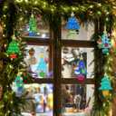 Winlyn 24 Sets Potted Christmas Tree Suncatchers Ornaments Decorations DIY Window Paint Art Suncatchers Winter Crafts Painting Kits for Kids Classroom Activities Art Project Party Favors