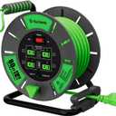 Retractable Extension Cord Reel 80 FT, 14AWG SJTOW Heavy Duty Power Cord with 4 Grounded Outlets, USB-A & USB-C Ports, 13A Circuit Breaker, Hand Crank for Indoor Outdoor Use, ETL Listed, Green