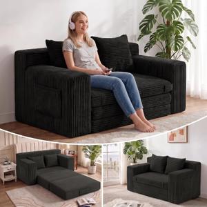 54 Boneless Couch Sofa Bed, Loveseat Cloud Couch, Sleeper Sofa with Storge and Handle, Convertible Pull Out Floor Bed, Couches for Bedroom, Living Room, Small Space, No Assembly Required (Black)