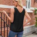 YAMANMAN Women Double Layer Satin Tops V Neck Casual Cami Sleeveless Camisole Blouses Summer Basic Tank Shirt Women Tank Top (Black)