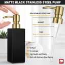 GMISUN Gold Soap Dispenser, Black Soap Dispenser Bathroom with Stainless Steel Pump, Hand and Dish Soap Dispensers Set for Kitchen, 12 fl oz/350ml Glass Liquid Refillable Lotion Dispenser Bottle