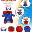 DolliBu Superhero Stuffed Animal Dress Up Set - Blue Super Hero Cape, Suit and Eye Mask Costume - Pretend Play Clothes for Teddy Bears - Large for 8 to 10 Inch Plush Toys