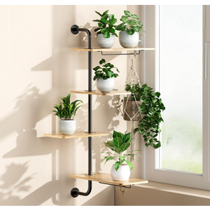 DELLAN 4Tier Rotating Window Plant Shelf, Wall Mounted Indoor Hanging Plants Shelf, Modern Style
