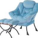 Tiita Lazy Chair with Ottoman, Blue Chiars Modern Large Accent Armchair, Comfy Leisure Sofa Reading Chair with Footrest for Bedroom, Living Room, Dorm Rooms, Garden, Velvet Light Blue