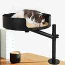 Cat Desk Bed with Mat - Adjustable Metal Cat Beds for Indoor, 360 Rotating Elevated Desk Nest Pet Hommock, Desktop Kitten Furniture for Home Office, Black