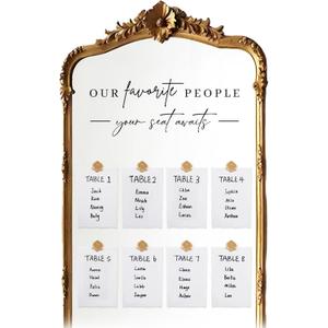 1 Pcs Wedding Seating Chart Decal Our Favorite People Mirror Stickers, Removable Letters Decals, 25 Wax Seal Stickers, 25 Cotton Watercolor Paper for Mirror Sign Wedding Decor (Black)