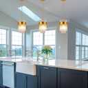 Dijiahua Pendant Lights Kitchen Island Gold 3 Pack,Crystal Pendant Light Fixtures Over Table, Mini Brass Dining Room 1-Light Chandelier,Modern Adjustable Cord Hanging Lamp for Bedroom,Sink