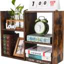 PAG Desktop Shelf Freestanding Wooden Small Bookshelf Desk Supplies Organizers and Accessories Storage Display Rack Office Dorm Decor for Women, Antique Brown (Style 4)