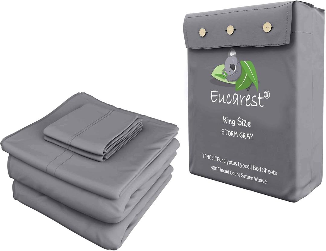 100% Eucalyptus Tencel Bed Sheet Set | King Size | Organic | Ultra Soft | Cooling for Hot Sleepers | Hypoallergenic | Thermal Regulating | Deep Pocket | Fits 18" Mattress - Storm Gray