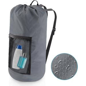 Laundry Bag Backpack, Extra Large Travel Laundry Bag with Mesh Pocket & Adjustable Shoulder Straps,Dirty Clothes Travel Bag for College Students Dorm,Apartment(Grey) (1Pack)