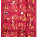 HOWAF Red Gold Fabric Christmas Advent Calendar with Pockets (Countdown to Christmas), 24 Days Mystery Christmas Countdown Calendar for Xmas Holiday Home Wall Decoration