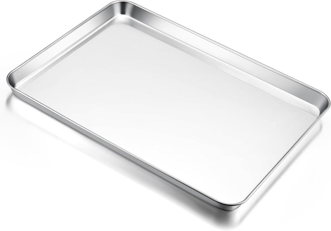 E-far Large Baking Sheet, 20x14 Stainless Steel Cookie Sheet Pan for Oven, Non Toxic Metal Baking Tray for Cake Cookies, Healthy & Rust Free, Mirror Finish & Dishwasher Safe, 1 Pack, 19.7"x 13.8"