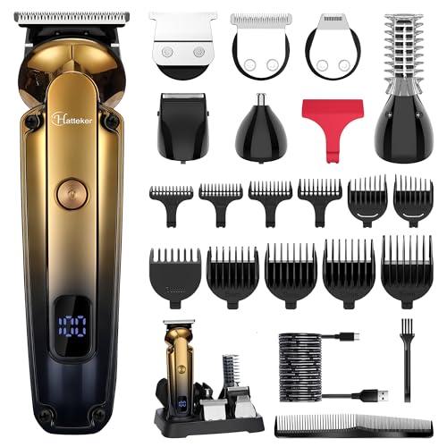 Hatteker Men's Beard Trimmer Kit Electric Razor Shaver Professional Hair Clipper with Zero Gapped T-Blade Nose Ear Beard Body Trimmer for Men Waterproof Cordless Grooming Kit 6 in 1