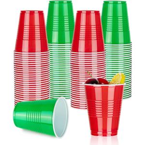WELLIFE 50 Pack Christmas Party Cups - 12 oz Disposable Plastic Cups for New Year Party Supplies Christmas Cookie Exchanges, Santa Events (Seasonal Exclusive) (Green&Red)