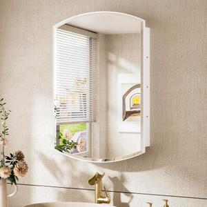 TokeShimi 20 x 30 Oval Medicine Cabinet with Mirror Recessed, Metal Surface Mounted White Arched Medicine Cabinet with Mirror Beveled with Storage Bathroom TokeShimi 20 x 30 Oval Medicine Cabinet with Mirror Recessed, Metal Surface Mounted White Arched Medicine Cabinet with Mirror Beveled with Storage Bathroom