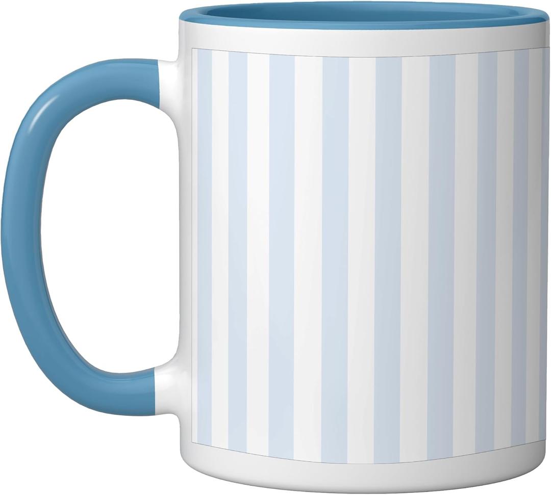 Light Blue Stripe Pattern Ceramic Mug, Blue/White, 11 Oz