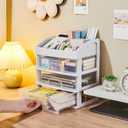 Desk Organizer with Drawers, 3 Drawers Storage Organizer, Desktop Storage Drawers for Office/School Supplies, Plastic Stationary Makeup Organizer, Desk Storage Box for Office, School, Home