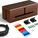 Large Cable Management Box-Stylish Wire Organizer, Wire Concealer and Wire Management Box-Wire Management Box with Protective Sleeve (Brown)