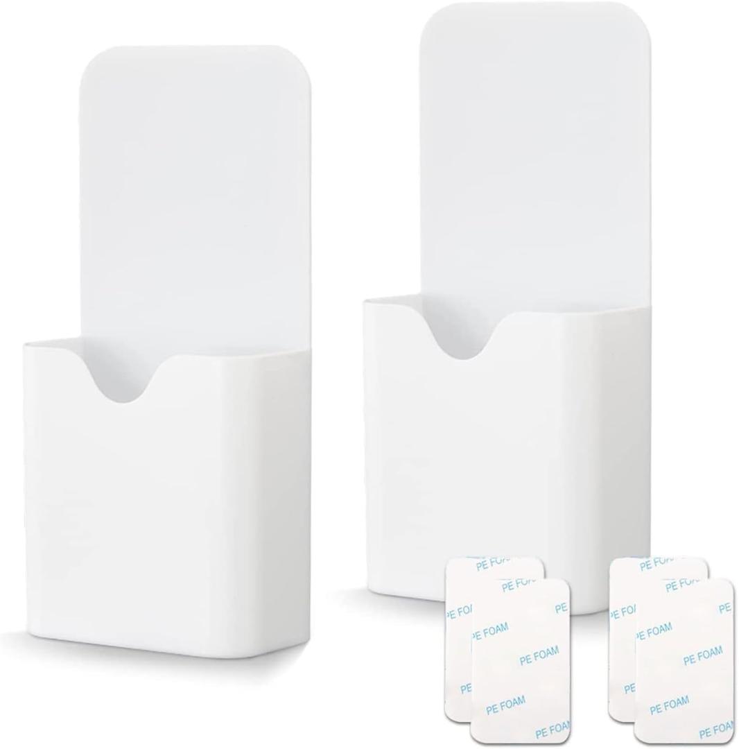 noonebutyou 2 Pcs Magnetic Marker Holder Wall Mount Marker Caddy Pencil Holder for Dry Erase Whiteboard Fridge, Self Adhesive Marker Pen Holder for Home Office School (White&SS)