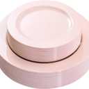 FLOWERCAT 60PCS Pink Plastic Plates - Heavy Duty Pink Plates Disposable for Party/Mother's Day/Wedding - serving 30 guests Include 30PCS 10.25inch & 30PCS 7.5inch