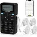 SUPVAN E11 Bluetooth Label Maker Machine with 4 Tapes, Support Keyboard & App with 30+ Fonts and 660+ Icons, Rechargeable Inkless Labeler for Home, Kitchen, Office, School, Organization, Black