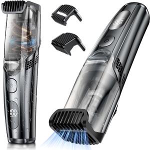 Advanced Vacuum Beard Trimmer for Men: Vacuum Mustache Trimmer with Precision Knob, Adjustable 20mm Length Settings, 2 Combs, IPX6 Waterproof-Rechargeable Vacuum Trimmer for Beard, Black
