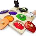 Halloween Pumpkin Wooden Pegged Puzzles Montessori Toys for Toddlers Kids Boys Girls Halloween Party Favors Treat Bags Gifts