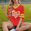 Oversized Football Game Day Shirt Women Sunday Funday Jersey Football Team Fans Mesh Tshirt V Neck Heart Graphic Tops, XL