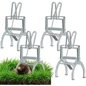 4 Pack Mole Traps that Kill Best, Mole Trap Easy to Set, Galvanized Steel Gopher Traps for Lawns, Reusable Quick Capture Gopher Hawk Vole Trap Outdoor Use