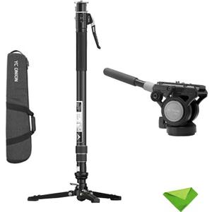 YC Onion Pineta Pro Carbon Fiber Monopod with FH60S Fluid Head and Pedal Base, Light Stand Lightweight Travel Monopod with Quick Release Plate for Sony Canon Nikon DSLR Cameras, Gimbal and etc