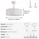 White Fandelier Ceiling Fan with Light, 20" Caged White Chandelier Ceiling Fans with Lights Remote Control, Fabric Mid-Century Modern with 6 Speeds for Bedroom, Nursery, Living Room.