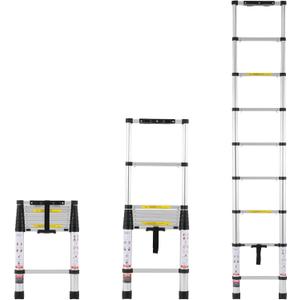 VEVOR Telescoping Ladder, 8.5FT Aluminum Lightweight Extension Ladder, One-Button Retraction Collapsible Ladder, 375 LBS Capacity with Non-Slip Feet, Portable Compact Ladders for Home, RV, Loft