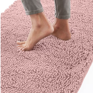 GORILLA GRIP Chenille Bath Rug, Rubber Backing Quick Dry Washable Microfiber Mats, Dusty Rose